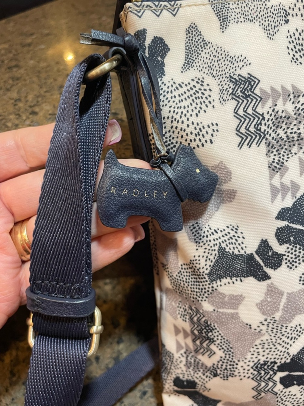 RADLEY LONDON Cream and Navy Crossbody Bag with Scottie Dog Print - Picture 5 of 12